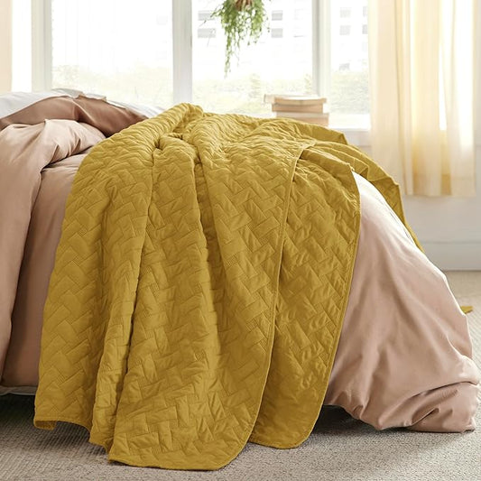 Bedsure Quilts King Size - Lightweight Bedspreads King Size with Basket Weave Pattern, Soft Quilt Bedding Set, Mustard Yellow Comforter Set Coverlet for All Seasons with 2 Pillow Shams (106" x 96") | Skin-Friendly Soft, All-Season Comfort, Breathable, ...