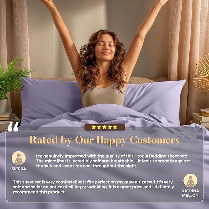 Utopia Bedding Full Size Sheet Set – 4 Piece Bed Sheets, Soft and Breathable Microfiber, Includes 1 Fitted Sheet, 1 Flat Sheet and 2 Pillowcases – Oeko Tex (Lavender)