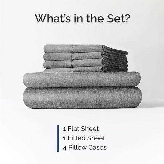 Cal King 6 Piece Sheet Set - Comfy Breathable & Cooling - Soft Hotel Luxury Bedding Set w/ 8-16 Inch Deep Pockets - 1 Flat & 1 Fitted Sheet & 4 Pillowcases - Wrinkle Free & Easy Care - Heathered Grey