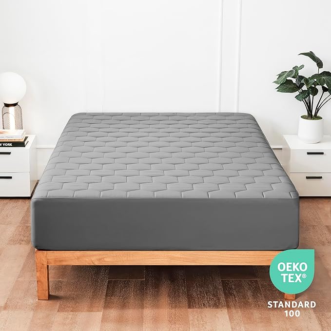 Hearth & Harbor 12 Pack Twin Size Quilted Fitted Mattress Pad Cover, 100% Waterproof Mattress Protectors, Deep Pocket Fitted Mattress Cover 8" - 21" (39" x 75", Gray)