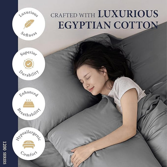 Ashton Sheets 100% Egyptian Cotton Pillow Cases King Size Set of 2 - Luxury 1200 Thread Count Sateen Weave Dark Grey Pillow Covers, Silky Soft 5 Star Hotel-Quality Pillowcases, Fits King Size Pillows