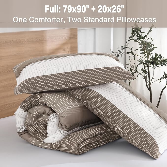 Litanika Comforter Set Full Size Hazel - 3 Pieces Lightweight Colorblock Stripe Fluffy Bedding Comforter Sets, All Season Bed Set