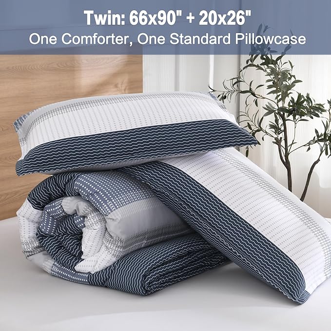 Litanika Twin Comforter Set Black Blue - 2 Pieces Lightweight Summer Bedding Set, All Season Down Alternative Comforter (1 Comforter, 2 Pillowcases)