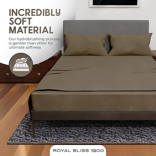 Royal Bliss King Size Sheets Set - 4 Piece Bedding - Wrinkle Free, Double Brushed, Cooling, Deep Pocket, Taupe