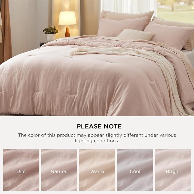 Bedsure Queen Comforter Set, Light Pink Soft Prewashed Bedding for All Seasons, 3 Pieces GentleSoft™ Bed Set, 1 Lightweight Comforter (90"x90") and 2 Pillowcases (20"x26")