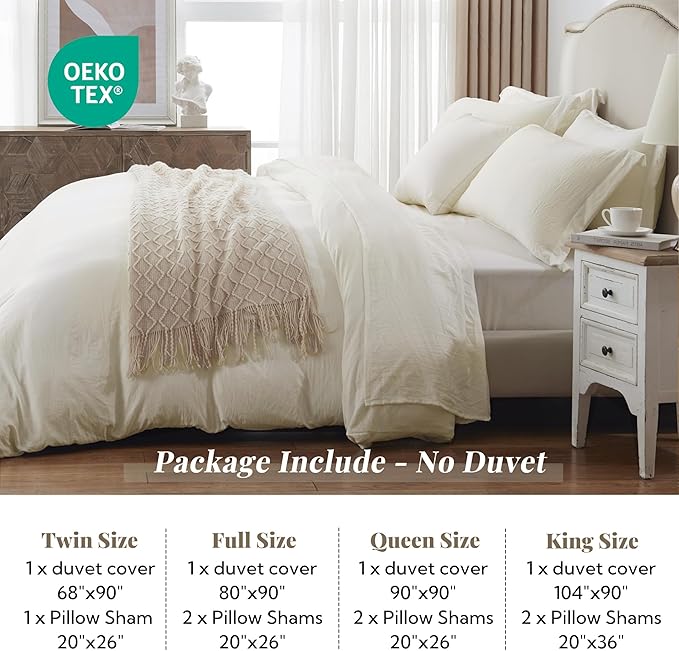 MILDLY Super Soft Duvet Cover - 100% Washed Microfiber Off White Comforter Cover Set 3 Pieces with Zipper Closure & Corner Ties