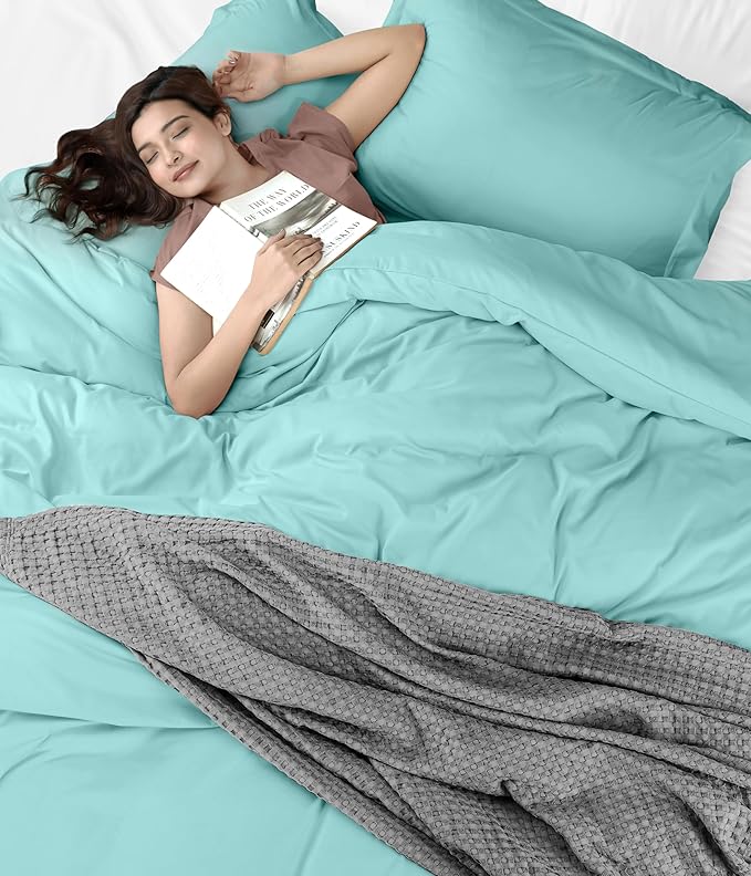 Utopia Bedding Duvet Cover Twin Size - 2 Piece with Zipper Closure - 1 Comforter Cover 68X90 Inches & 1 Pillow Sham 20X26 Inches (Spa Blue) Comforter Not Included