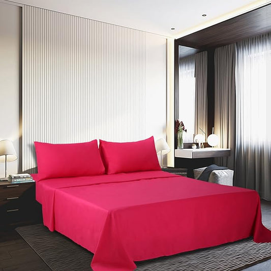 4 Piece Bed Sheet Set (Queen,Hot Pink) 1 Flat Sheet,1 Fitted Sheet and 2 Pillow Cases,Brushed Microfiber Luxury Bedding with Deep Pockets