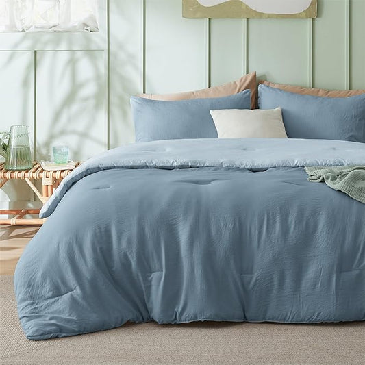 Bedsure King Comforter Set, Mineral Blue Soft Prewashed Bedding for All Seasons, 3 Pieces GentleSoft™ Bed Set, 1 Lightweight Comforter (104"x90") and 2 Pillowcases (20"x36")