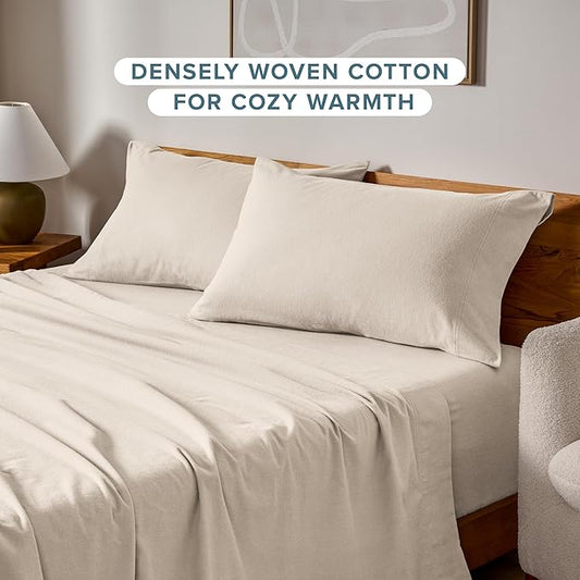Bare Home Flannel King Pillowcases Set of 2-100% Cotton - Velvety Soft & Cozy - Double Brushed Heavyweight Flannel Pillowcases (King Pillowcase Set of 2, Sand)