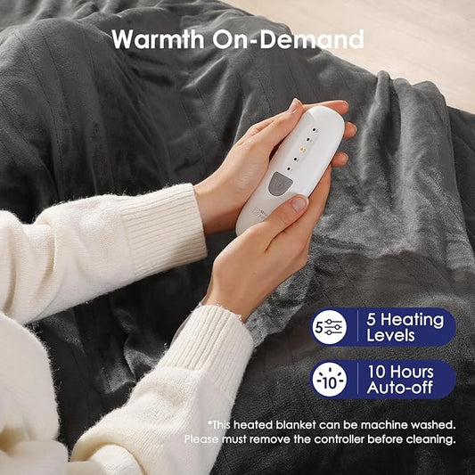 Heated Blanket Full Electric Blanket 72X84in - Fast Heating Blanket for Adults Ultra Soft Flannel Blankets with 5 Heat Levels & 10 Hrs Timer, Machine Washable, Bed Warm Blanket for Winter, Dark Gray