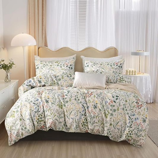 HighBuy King Size Comforter Set Aesthetic Floral Bedding Comforter Set(1 Boho Comforter & 2 Pillowcases) Lightweight Bedding Quilted Comforter for Women Girl All Season