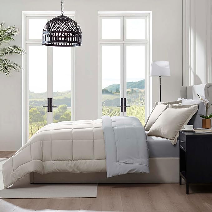 Nestl 7 Piece King Comforter Set – Linen Reversible Bed in a Bag – Complete King Size Bedding Set with Sheets, Pillowcases and Shams