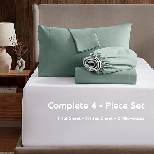 Nestl King Sheet Set - Luxury 1800 Ultra-Soft Microfiber King Bed Sheets - Double Brushed - Deep Pockets - Easy Fit - 4 Piece Set - Bedding Sheets & Pillowcases (King, Sage Green)