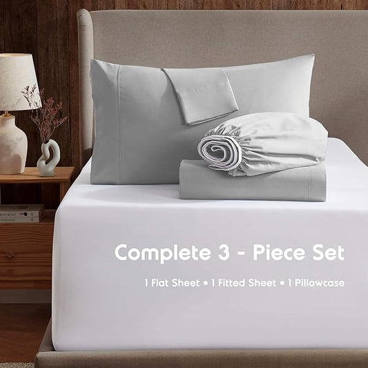 Nestl Twin XL Sheet Set - College Dorm Size - Luxury 1800 Ultra-Soft Microfiber Twin Extra Long Bed Sheets - Deep Pockets - Easy Fit - Extra Soft - 3 Piece Set (Twin XL, Light Grey)