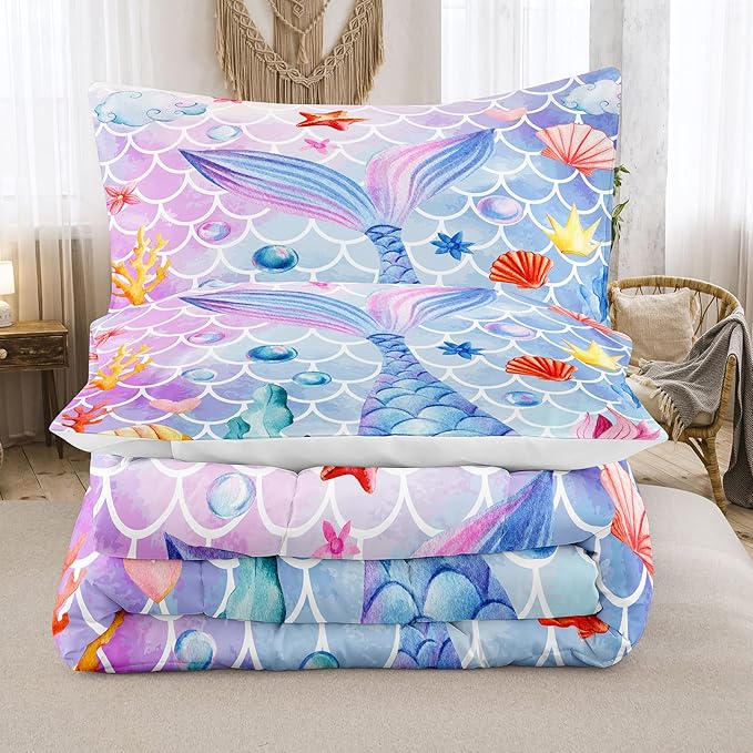 NINENINE Mermaid Comforter Sets,Twin Bedding Sets for Girls,Kids Comforter Sets for Girls, Twin Bedding with 1 Comforter 1Pillowcase