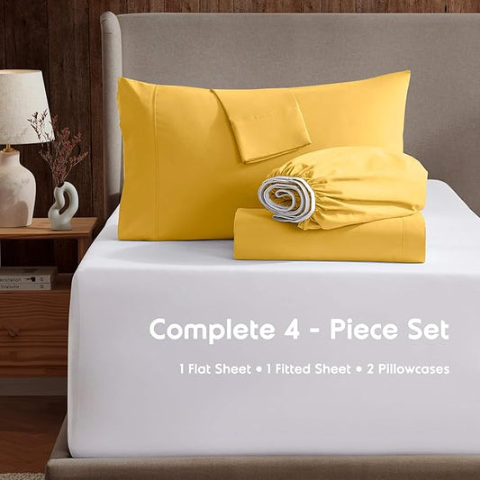 Nestl Full Sheet Set - Luxury 1800 Ultra-Soft Microfiber Full Bed Sheets - Double Brushed - Deep Pockets - Easy Fit - 4 Piece Set - Bedding Sheets & Pillowcases (Full, Yellow)