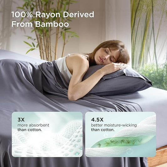 Bedsure Pillow Cases Standard Size, Cooling Pillow Cases, Rayon Derived from Bamboo Dark Grey Pillowcases Standard Set of 2, PureWoven Silky Soft Pillow Cover with Envelope Closure, 20x26 Inches