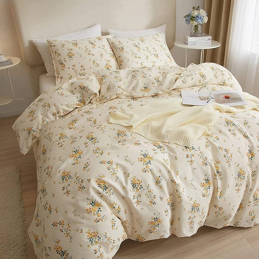 HighBuy Botanical Floral Comforter Set King Yellow Flower Boho Comforter Set for Women Girls Fluffy Bohemian Bedding Comforter Sets Collection with 2 Pillowcases,Cozy Comfy Comforter King