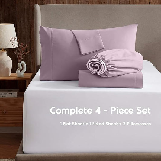 Nestl Full Sheet Set - Luxury 1800 Ultra-Soft Microfiber Full Bed Sheets - Double Brushed - Deep Pockets - Easy Fit - 4 Piece Set - Bedding Sheets & Pillowcases (Full, Dusty Purple)