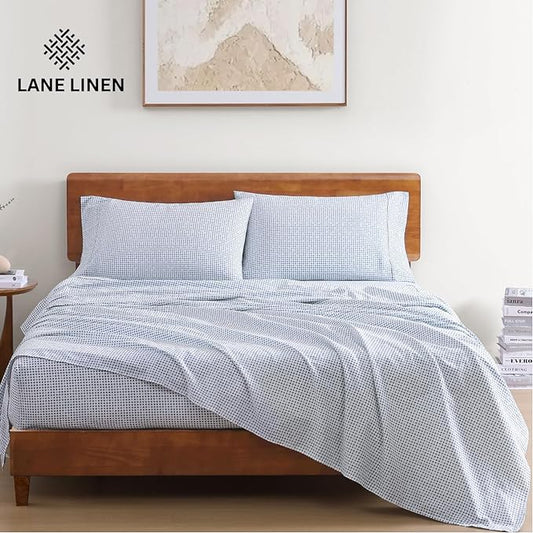 LANE LINEN 100% Organic Cotton Pre Washed Extra Long Twin Sheets Low Pill Fade Resistant Macine Wash Naturally Temperature Regulating Printed Cotton Sheets Twin XL Bed Sheets- Polka Dot Blue