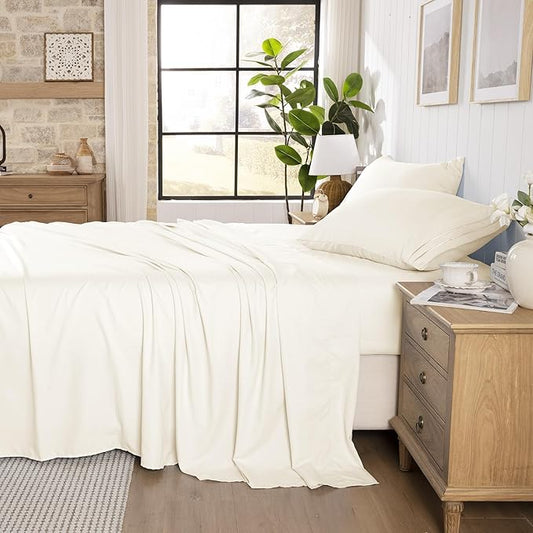 ROSE&RISY Beige Sheets Twin Sheet Set, Pre-Washed Brushed Cotton-Like Microfiber, 3 Pcs Soft Breathable Sheet Set Twin,Fade Resistant, Includes 1 Fitted, 1 Flat, 1 Pillowcases (Beige, Twin)