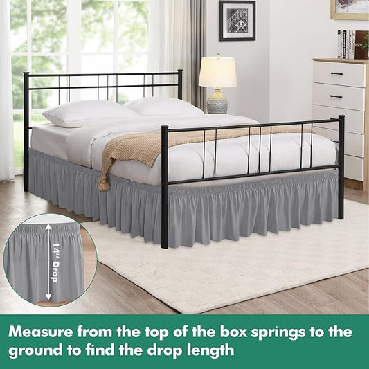 Biscaynebay Wrap Around Bed Skirts with Split Corners for Full Beds 14" Drop, Silver Grey Elastic Dust Ruffles Adjustable Easy Fit Wrinkle & Fade Resistant Silky Luxurious Fabric Machine Washable