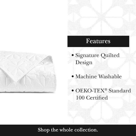 kate spade new york Spade Floral 2-Piece Twin Quilt Bedding Set, 100% Cotton Sateen Reversible Cover, All Season Warmth Bedding, Machine Washable, Bright White