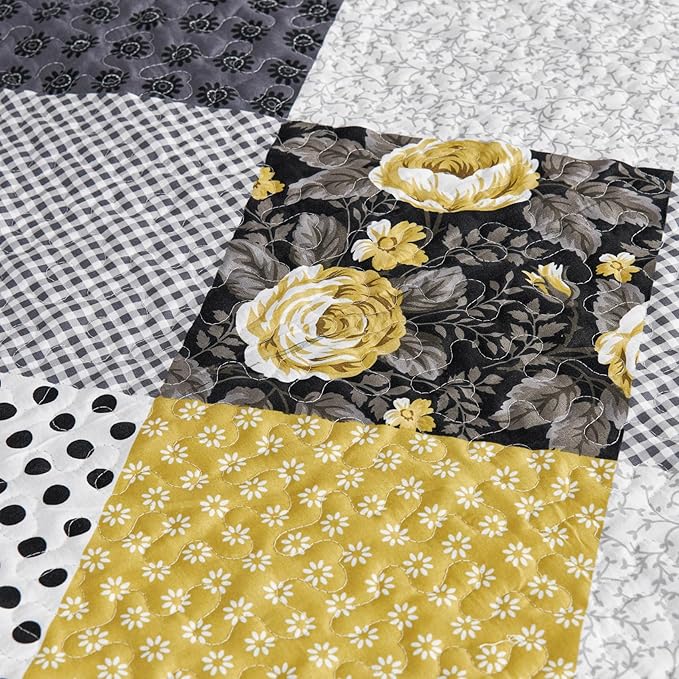 Cmfshape Summer Floral Queen Bedspread,Romantic Khaki Quilt Set Full,Reversible Stitched Bedding Set All Season,Soft Lightweight Coverlet with Pillow Cases (Khaki&Dark, Queen90 x90)