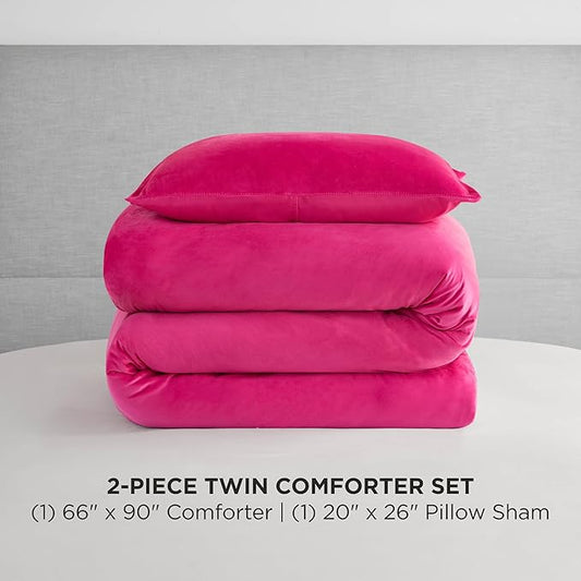 Juicy Couture Hot Pink Velour Twin/Twin XL Comforter Set - 2 Piece Luxury Bedding Ensemble
