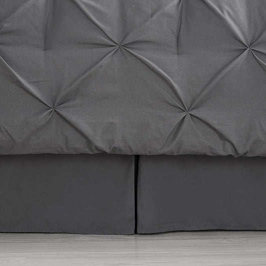 King Size Comforter Set 8 Piece Bed in a Bag with Bed Skirt, Fitted Sheet, Flat Sheet, 2 Pillowcases, 2 Pillow Shams, King, Pintuck Gray