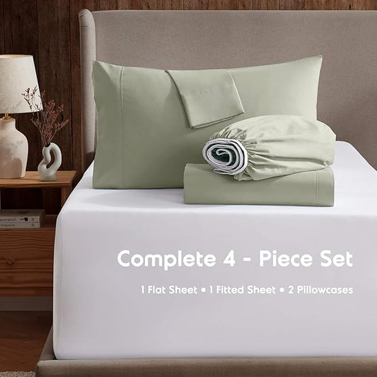 Nestl Full XL Sheet Set - Luxury 1800 Ultra-Soft Microfiber Full Extra Long Bed Sheets - Double Brushed - Deep Pockets - Easy Fit - 4 Piece Set - Bedding Sheets & Pillowcases (Full XL, Light Green)