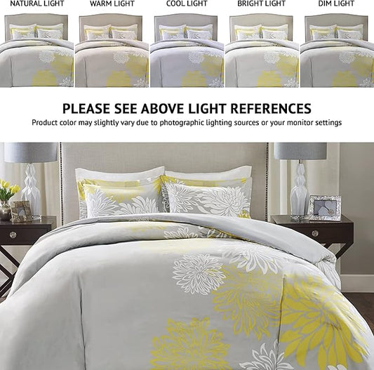 Comfort Spaces Enya Comforter Set-Modern Floral Design All Season Down Alternative Bedding, Matching Shams, Bedskirt, Decorative Pillows, King(104"x90"), Yellow
