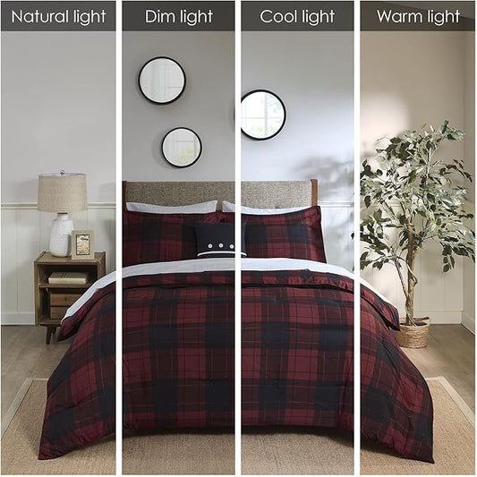 Madison Park Essentials Cozy Bed in A Bag - Reversible Comforter with Complete Sheet Set, Casual Plaid Cabin Design, All Season Cover, Decorative Pillow, Everest Plaid Red Twin(68"x86") 6 Piece