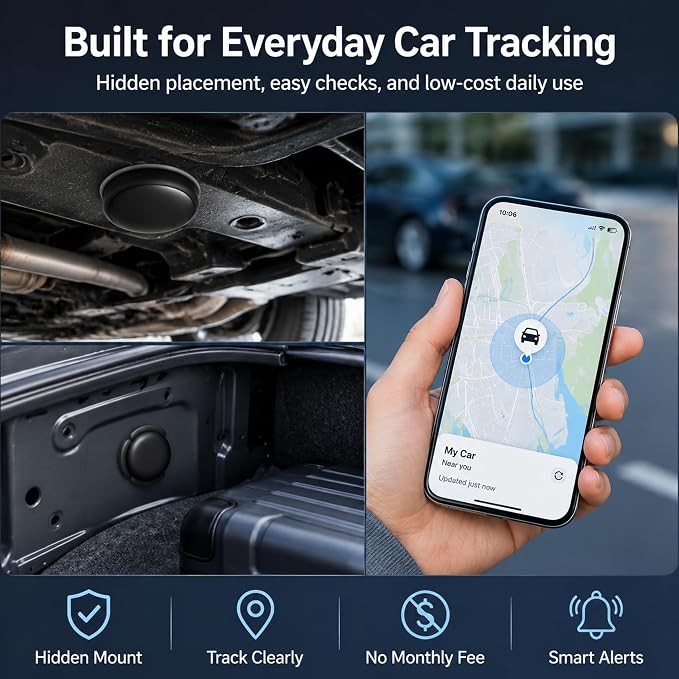 GPS Tracker for Vehicles – No SIM Required, Hidden Magnetic Car Tracker, Real-Time GPS Tracking for Kids, Car, Pets, No Monthly Fee, Works with Apple Find My, 2026 Upgraded (Black)