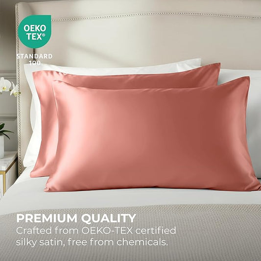 Satin Pillowcase 2 Pack - Queen Size (20"x30", Blush Pink) - Silky Pillow Cases for Hair and Skin - Satin Pillow Covers with Envelope Closure - Extra Soft Premium Microfiber
