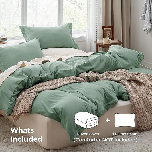 Bedsure Sage Green Duvet Cover Twin/Twin XL Size - 2 Pieces Prewashed Polyester Extra Soft Bedding Set, Includes 1 Twin Duvet Cover 68''x90'' with Zipper Closure & 1 Pillow Sham, No Comforter