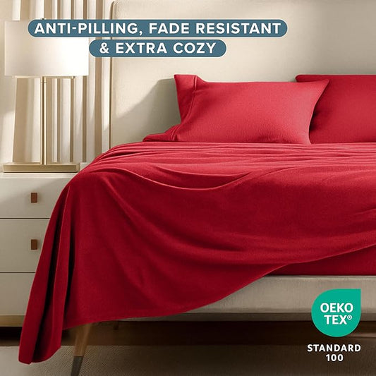 Bare Home Super Soft Fleece Sheet Set - Full Size - Extra Plush Polar Fleece, No-Pilling Bed Sheets - All Season Cozy Warmth (Full, Red)