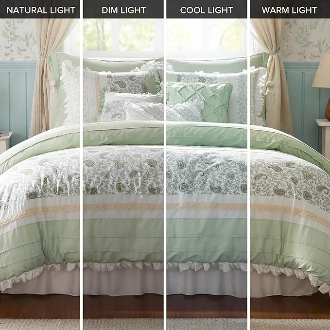 Madison Park Cal King Comforter Set Cottage Cotton Comforter for Cal King Size Bed, All Season, Lightweight Cal King Cotton Bedding Include Shams, Bedskirt & Décor Pillows, Dawn, Sage Green 9 Piece