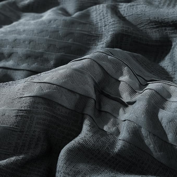 MaiRêve Queen Comforter Set Blue Grey, Textured Design Crinkle Bedding Sets 7 Pieces, All Season Bed in A Bag with Comforter, Sheets, Pillowcases & Shams