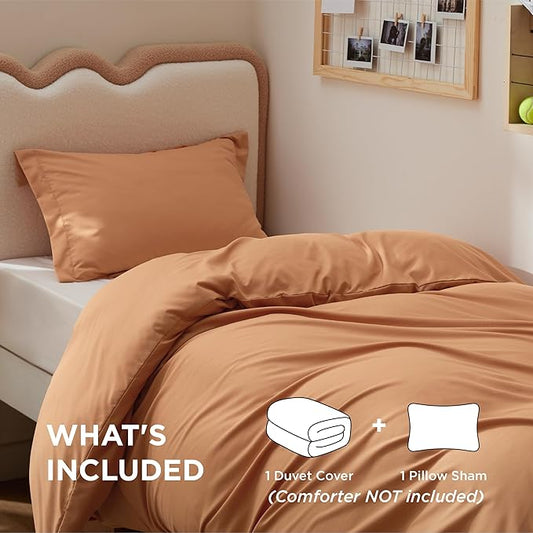 Bedsure Duvet Cover Twin/Twin XL Size - Soft Double Brushed Bedding Set for Kids & Adults, Zipper Closure, 2 Pieces, Includes 1 Duvet Cover (68"x90") & 1 Pillow Sham, NO Comforter, Burnt Orange