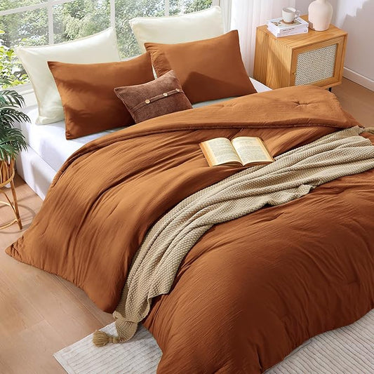 WRENSONGE Twin/Twin XL Comforter Set - 2 Pieces Prewashed Burnt Orange Comforter Soft Lightweight for All Seasons, Fluffy Down Alternative Twin XL Comforter with 1 Pillow Sham