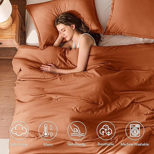 Twin Comforter Set Terracotta,2PCS Soft Lightweight Breathable Bedding Comforter Sets for All Season, Twin Size(68''×90'' Comforter & 1 Pillowcase)
