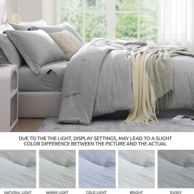 WRENSONGE Twin Comforter Set- 5 Pieces Light Grey Bed in a Bag, All Season Twin XL Bedding Sets with 1 Fitted Sheet, 1 Flat Sheet, 1 Pillow Sham and 1 Pillowcase