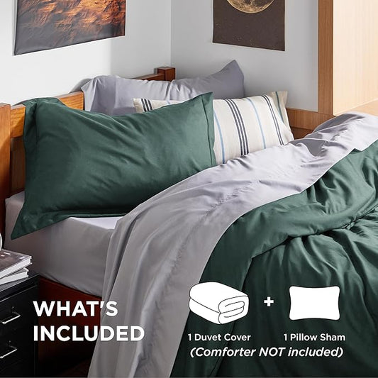 Bedsure Duvet Cover Twin/Twin XL Size - Soft Double Brushed Bedding Set for Kids & Adults, Zipper Closure, 2 Pieces, Includes 1 Duvet Cover (68"x90") & 1 Pillow Sham, NO Comforter, Forest Green