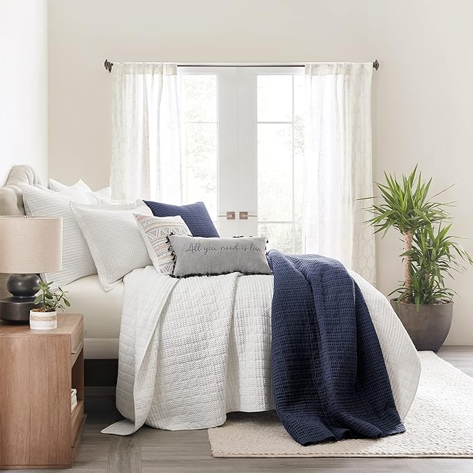 Levtex Home Mills Waffle Full/Queen Quilt Set (88x92in) with 2 Pillow Shams (26x20in) - Navy - 100% Cotton Full/Queen Size Quilt Bedding Set - Lightweight, Soft, Pre-Washed
