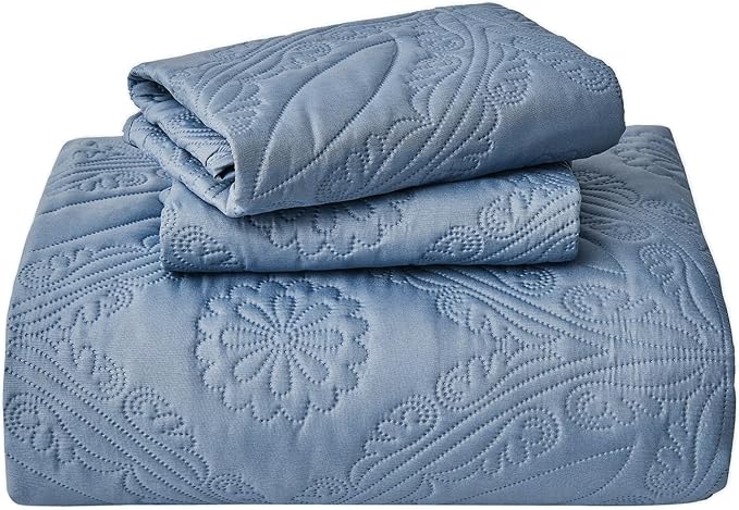 Kingnex Oversized King Bedspreads 128x120 for Extra Wide Tall King or Cal King Bed Ultrasonic Quilted Coverlet Set 3 Piece Include 1 Quilt 2 Pillowcases Faded Denim