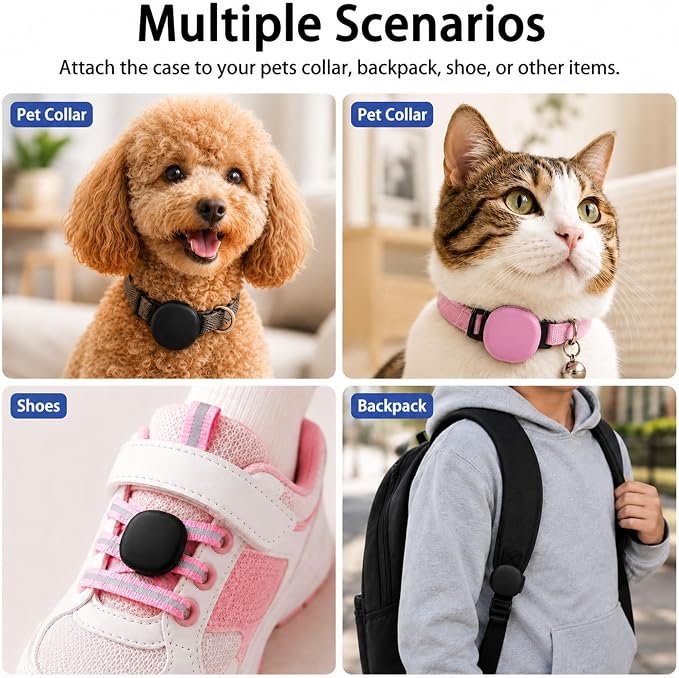 Cat Collar Holder Case for Life360 Tile Sticker 2024 (Smallest Tracker) | Lightweight, Ultra-Durable Anti-Lost Silicone Protective Cover for Pet Accessories, Fits 0.43-0.85" Width, 2-Pack Pink