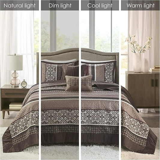 Madison Park Princeton Reversible Quilted Bedspread Set, Solid Reverse Summer Breathable, Lightweight All Season Bedding Layer, Matching Shams, Bedspread Queen(102"x118"), Red 5 Piece