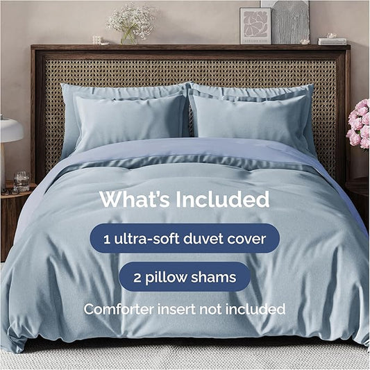 Duvet Cover Cal King Size Set - Extra Soft Cal King Duvet Cover 104" x 98" with 2 Pillow Shams - Hotel Luxury, Easy Care & Fade Free w/ Zipper Closures & Ties - Comfy and Breathable (Heathered Blue)